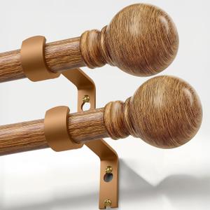 Wood Curtain Rods Set 2 Pack for Windows 48 to 84 Adjustable 1 inch Diameter Heavy Duty Window Rod Decorative Wooden Modern Boho Curtain Rods with Brackets Large Long Expandable Single Window Rod