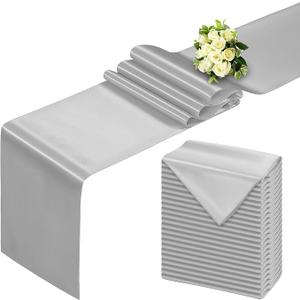 BDDC Silver Table Runner 12x108 Inch - 24 Pack Satin Table Runners, Smooth Table Runner for Party Wedding Banquets Birthday