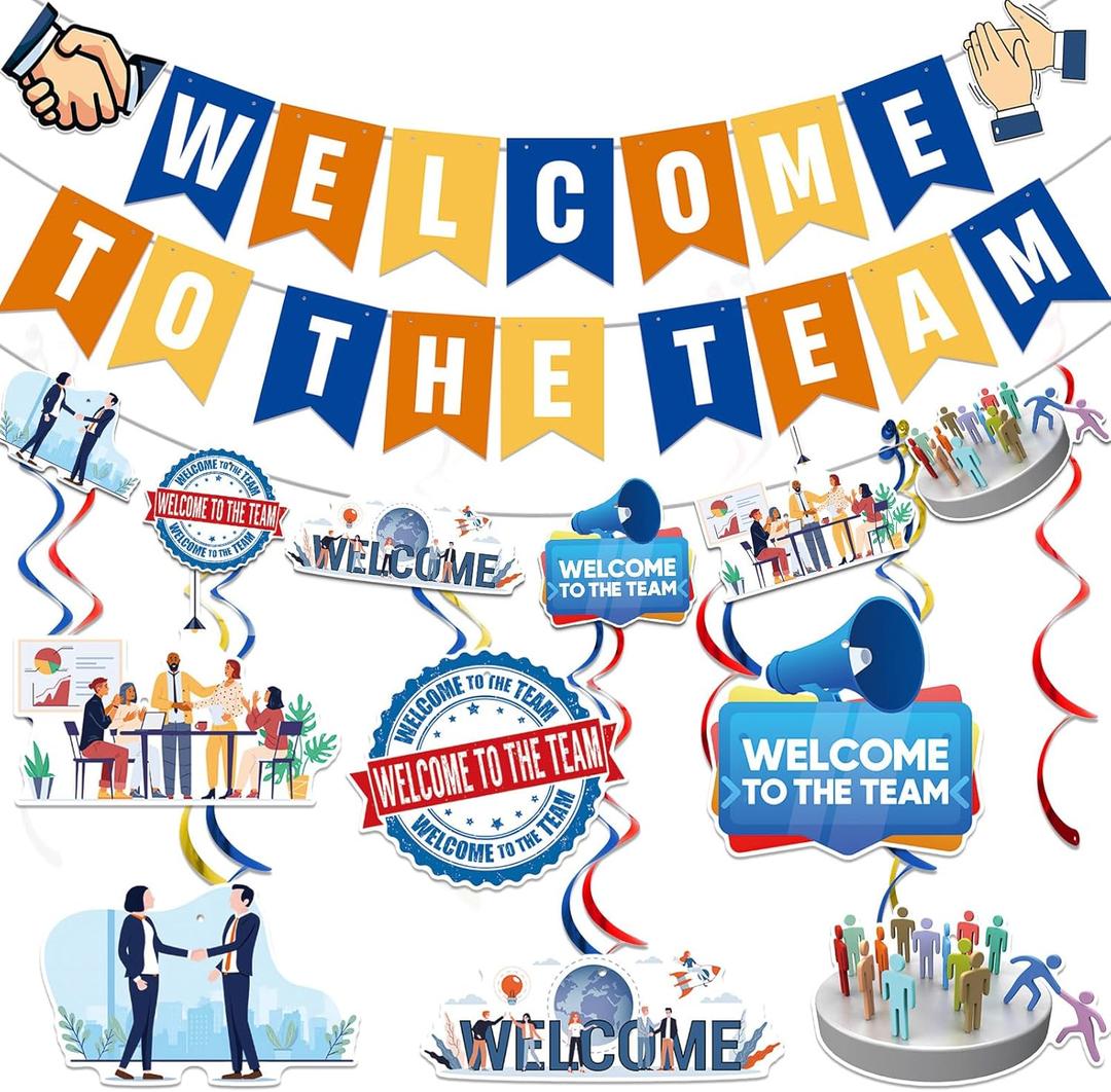 Welcome To The Team Banner and Hanging Swirls, Welcome Banner, Welcome Decorations for New Employee Coworker Teacher Colleague Staff Team Member Office Party