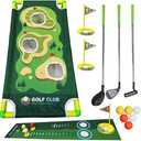 Toddler Golf Clubs Set - Kids Retractable Indoor Outdoor Game Play Toys for 3 4 5 6 7 8 Years Old Boys Girls - Realistic Yard Toy Kit with Adjustable Golf Club Putting Mat Cornhole Board Scoreboard
