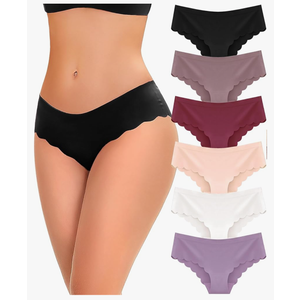 6 pack Seamless Underwear for Women Sexy Low Rise Hipster Wave Edge No Show Bikini Panties Womens Cheeky Large
