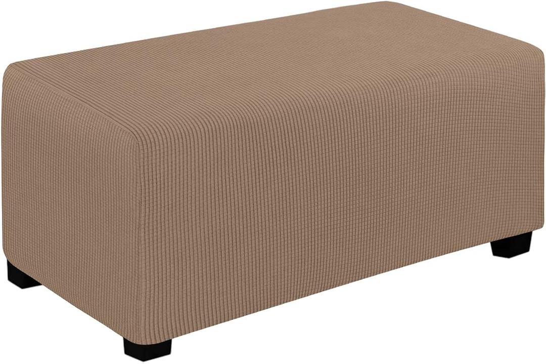 Easy-Going Stretch Ottoman Cover Folding Storage Stool Furniture Protector Soft Rectangle slipcover with Elastic Bottom (Large, Camel)