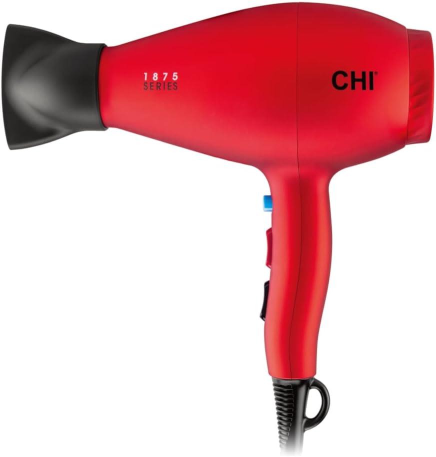 CHI 1875 Series Professional Ionic Hair Dryer with Ceramic Technology, 1875W Fast Drying Blow Dryer, Frizz Reduction & Shine, 3 Heat/2 Speed, Diffuser & Concentrator Attachments Red