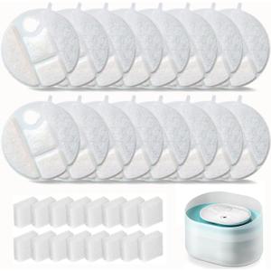 3 x Replacement Filters Compatible with oneisall PWF-001 2L/67oz Stainless Steel Pet Water Fountain Filters with Replacement Pre-Filter Pump Sponges (16+16)