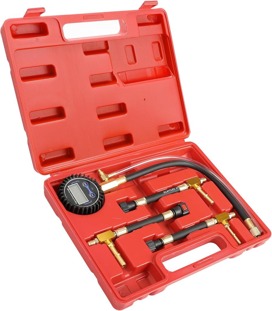 BETOOLL Digital Fuel Pressure Tester Kit - Fuel Pressure Gauge 0-300 PSI with 9.49,7.89,6.30 Fuel Line Fittings Automotive Test Tool Kit