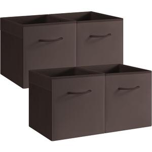 StorageWorks Brown Storage Cubes, 11 Inch Cube Storage Bins with Handle, Cube Storage Organizer Bins for Shelves and Closet, Collapsible Storage Bins, 4-Pack