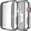 Misxi 2 Pack Hard PC Case with Tempered Glass Screen Protector Compatible with Apple Watch Series 9 (2023) Series 8 Series 7 41mm, UltraThin Cover for iWatch S9/S8/S7, 1 Silver + 1 Transparent