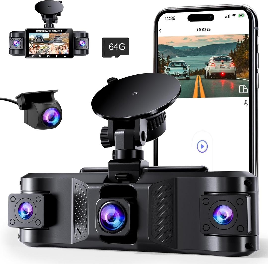 4 Channel 2.5K Dash Cam Front Rear Left Right, 170 Wide Angle Car Dash Camera with 5GHz WiFi & App Control, G-Sensor, Super Night Vision, 24H Parking Monitor, Loop Recording, 64GB SD Card Included