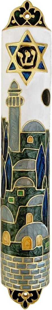 Pasiir Hand Painted Mezuzah, Exquisite Enamel Mezuzah with Star of David and Jerusalem Motifs
