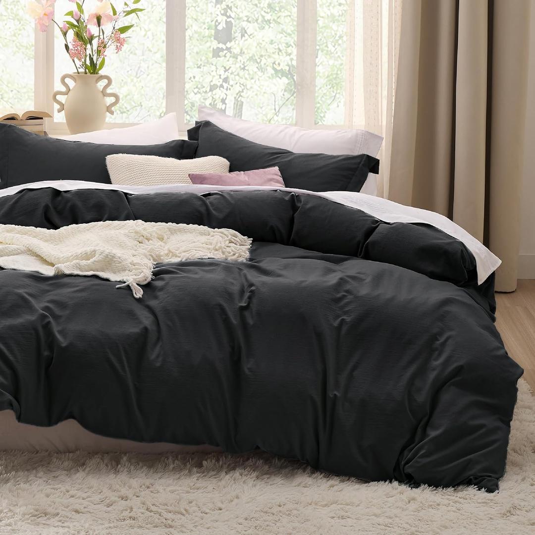 Bedsure Black Oversized King Duvet Cover - 3 Pieces Prewashed Cotton-Like Polyester Extra Soft Bedding Set, Includes 1 Duvet Cover 120x98 Inches with Zipper Closure & 2 Pillow Shams, No Comforter