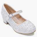 Girls Dress Shoes, Mary Jane Shoes for Girls Sparkle Low Heel Hook and Loop Flats for School, Wedding Party 4