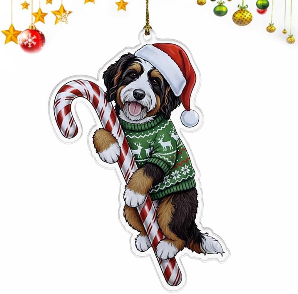 Bernedoodle Christmas Ornament | Bernedoodle Hugging Candy Cane Ornament 2D Flat Acrylic Ornament | Christmas Tree Decoration, Gifts for Dog Lovers 2025