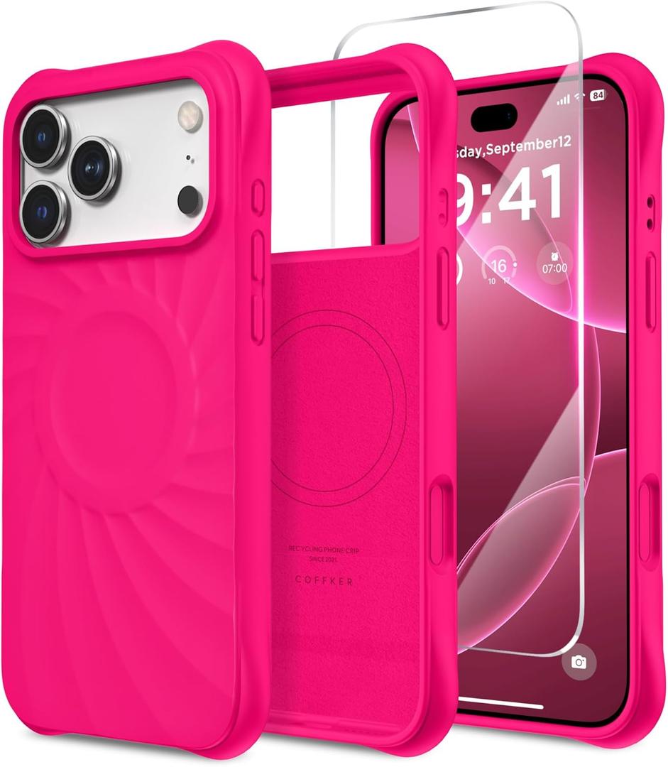 for iPhone 17 Pro Case, Compatible with MagSafe, Screen Protector +[Integrated Silicone Camera Control Button], Shockproof Protective Magnetic Case for iPhone 17 Pro 6.3", Neon Pink