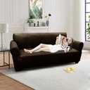 Loveseat Sofa Slipcover Leather Look Couch Covers for 2 Seater Couch Sofa 1-Piece Sofa Cover Stretch Furniture Protector with Elastic Bottom & Pockets(Loveseat, Coffee)