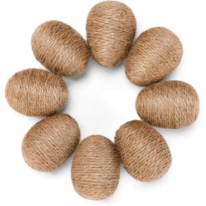 8pcs Linen Rope Easter Ornaments, Rustic Brown Decorative Eggs for Spring Easter Basket Fillers, Party Centerpieces Decorations Table Setting
