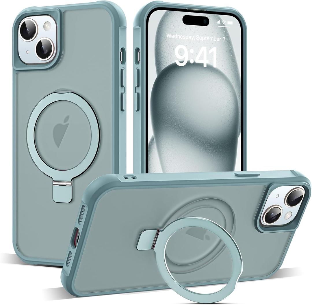 Compatible with iPhone 15 Case with Invisible Magnetic O-Ring Stand Military-Grade Translucent Case for iPhone 15 6.1" [Compatible with MagSafe][Great Grip Feeling], Blue