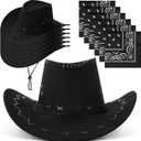 Zhanmai 12 Pcs Cowboy Hat & Bandana Set Western Costume Accessories for Cowboy Party Bulk Favors for Theme Party (Black)