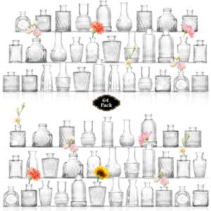 Bud Vases in Bulk 64, Glass Vases for Centerpieces, Small Vases for Flowers, Small Flower Vase for Centerpieces, Mini Vintage Vase, Clear Bud Vases for Wedding Table Decor