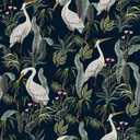 ReWallpaper 17.5in X 39ft Peel and Stick Wallpaper Vintage Dark Botanical Wall Paper Removable Navy White Crane Wallpaper for Bathroom Bedroom Living Room Self Adhesive Renter Friendly Contact Paper