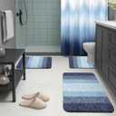 Britimes Navy Blue Stripes Bathroom Sets with Shower Curtain and Rugs, Ombre Modern Abstract Waterproof Shower Curtain Liner and Soft Non Slip Bath Mat for Bathroom Decor and Accessories Hooks