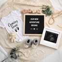 Canlierr 5  Pcs Pregnancy Announcement Set Pregnancy Reveal Ideas Felt Letter Board Baby Bodysuit Booties Photo Frame Bear Plush Wood Blocks for Coming Soon Baby Announcement(Black), Size 0-3 Months