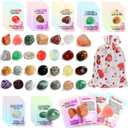 Gifts for Kids - 28 Pack Exchange Cards & Natural Gemstone Crystals Rocks Minerals Bulk,Cards for Boys Girls Classroom Party Favors (Green)