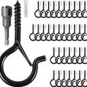 36 Pcs Q Hanger Hooks with Safety Buckle & Drill Bit,Ceiling Hooks for Hanging Plants,Screw Hooks for Hanging Outdoor String Lights,Wind Chimes,Lights & Party Decors,2.2 Inches,Black
