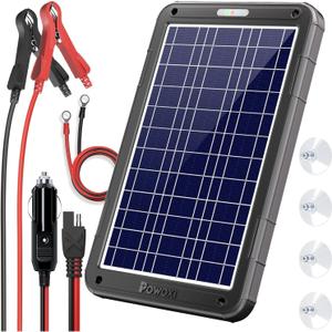 POWOXI 12V Solar Car Battery Charger: 12W Solar Panel Kit Battery Trickle Charger Maintainer with Smart PWM Controller for Car - RV Boat Marine Motorcycle - for Trailer Truck Snowmobile Tractor