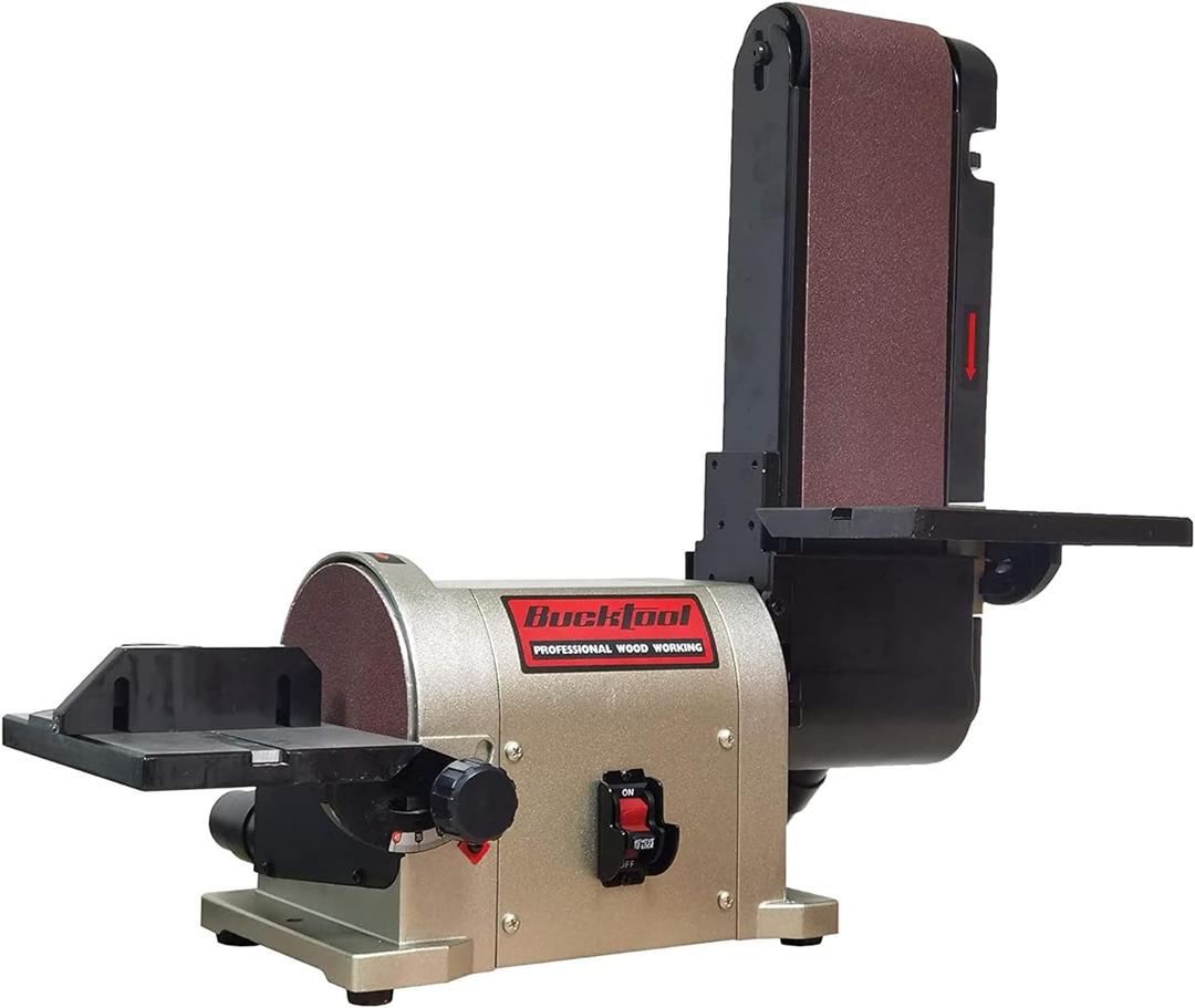 BUCKTOOL Bench Belt Disc Sander for Woodworking,4x36" Belt,6" Disc,5A | Bench Sander with 3/4HP Direct Drive,2161FPM,3450RPM,Miter Gauge，Quick Belt Change for Bevel,Contour Sanding