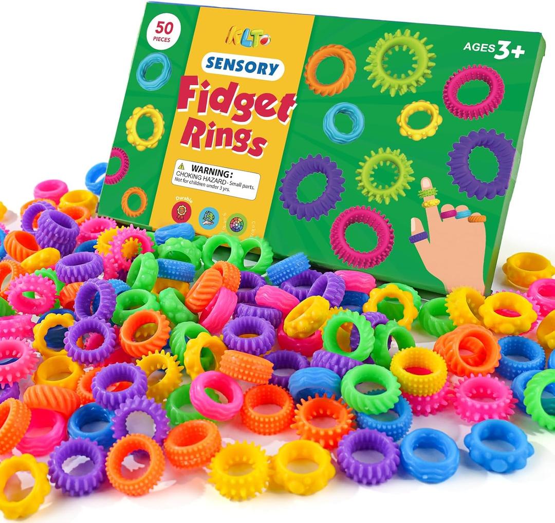 Fidget Rings Sensory Toys for Kids: 50 Pack Textured Sensory Rings - Bulk Fidgets for Classroom Prizes - Quiet Fidget Toys for Autism Stress Relief -Fun Party Favors Sensory Bin Filler