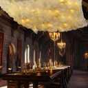 3x4.3 ft Artificial Cloud Props 3D Imitation Cotton Cloud Hanging Decoration with LED String Light for Birthday Party Room Stage Magic Halloween School Classroom Theme Ceiling Decorative