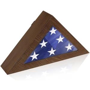 Flag Case for Small American Flag, Wooden 3’ x 5’ Flag Box Display Case with HD Plexiglass Glass (Not for Funeral Flag), Folded Triangle Flag Frames for Military Flag
