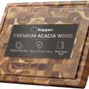 Koppen Acacia Wood End Grain Cutting Board, Knife-Friendly Butcher Block with Juice Groove, Inner Handles, Reversible Heavy-Duty Serving & Chopping Board, Gift Box Included, Natural Color (Medium), 17"L x 13"W