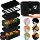KARRICO Double Premium Bento Box Adult, 67 fl oz BPA-Free - Black Stackable Lunch Box with Leak-Proof Lids & Dividers, Perfect for Meal Prep, Lunches & Portion Control