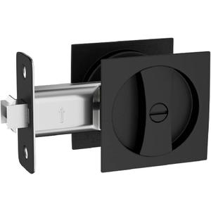 Lethato Pocket Door Hardware Black, Pocket Door Lock, Pocket Door Latch, Matte Black Contemporary Sliding Pocket Door with Privacy Lock for Bathroom & Bedroom (1 Pack, Square)
