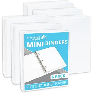 Blue Summit Supplies Mini 3 Ring Binder 5.5 x 8.5, 1 Inch Mini Binder 3 Ring, Ideal for Playbills or Planners, Small, White, 6 Pack