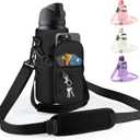 Water Bottle Carrier Bag with Strap for Owala FreeSip 24/32oz with Detachable Phone Pocket for Owala Accessories 24/32oz Water Bottle Sleeve for Walking Camping Gym (Black)