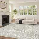 befbee 7x9 Washable Area Rug, Vintage Floral Non Slip Low Pile Carpet Beige