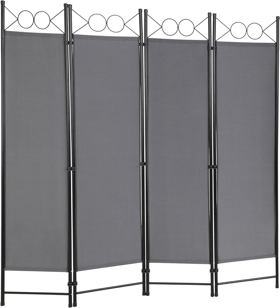 4 Panel Room Divider 6FT Steel Frame Screen Folding Privacy Divider Freestanding Partition for Home Office Bedroom,Light Grey