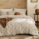 Bedsure Full Size Comforter Set Beige, Boho Tufted Bed Set, Checkered Farmhouse Shabby Chic Bedding, 3 Pieces, 1 Plaid Geometric Comforter and 2 Pillow Shams