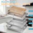 Gisafai 20 x 14 Inch Large Grilling Prep and Serve Trays 5-in-1, Stainless Steel Food Prep Tray Set Grill Carry System Marinade Container with Lid Cooling Rack Gifts for Outdoor BBQ Accessories