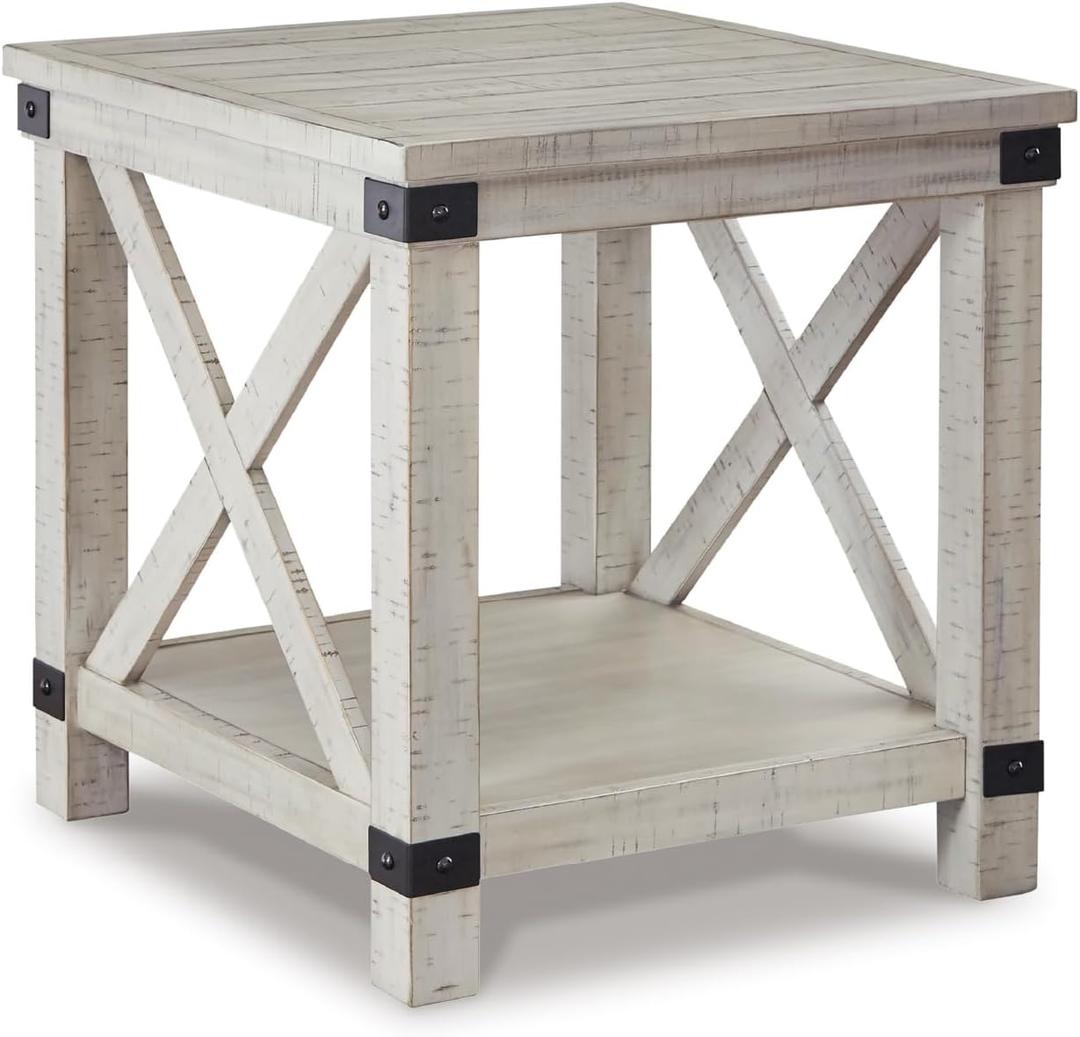 Signature Design by Ashley Carynhurst Rustic Farmhouse End Table, Whitewash, 24"W x 26"D x 25"H