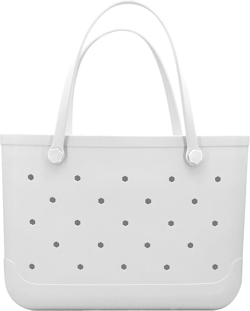 CXY Rubber Beach Bag, Waterproof Travel Tote bag for Women Outdoor Summer Beach Tote Washable Bag Open Handbag for Daily (Medium, 04 White)
