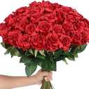 YXZZWL 60 Pcs Artificial Roses in Bulk, Fake Silk Roses Realistic Roses Stem Faux Roses Bouquet for Wedding Centerpieces Flower Arrangement Home Decor (Red)