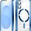 Slim Thin for Samsung Galaxy S25 Case, Compatible with MagSafe, Built-in Camera Lens Protector, Shockproof Protective Phone Case, Soft Electroplated Clear Phone Cover, Sapphire Blue