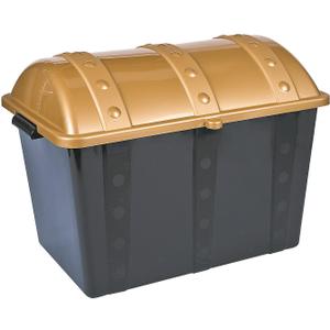 Fun Express Large Plastic Toy Treasure Chest - Premium Classroom Storage Prize Box for Teachers | Pirate-Themed Reward Container with Secure Lid | Black & Gold Design | 19" x 11.5" x 11" Capacity