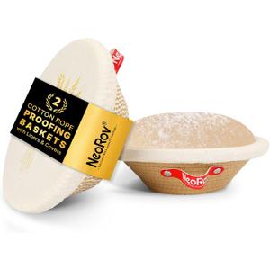 Banneton Bread Proofing Basket Set - 2X Round Sourdough Proofing Baskets - Sourdough Proofing Bowls Bread Baking Supplies With Liner & Cloth Cover - Cotton Rope Banneton Basket for Baking