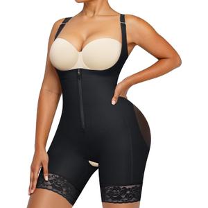 Nebility Fajas Colombianas Bodysuit Shapewear for Women Tummy Control Body Shaper Postpartum Butt Lifter with Zipper (Medium, Black)