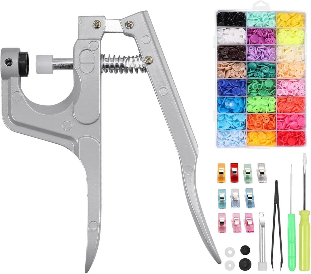 Tanice Plastic Snap Pliers, 408-Piece Plastic Snap Buttons Kit, 24 Colors T3/T5/T8 Snap Fasteners with Aluminum Pliers, Storage Box & Tools for Baby Clothes, Pet Gear, Crafts & Bags