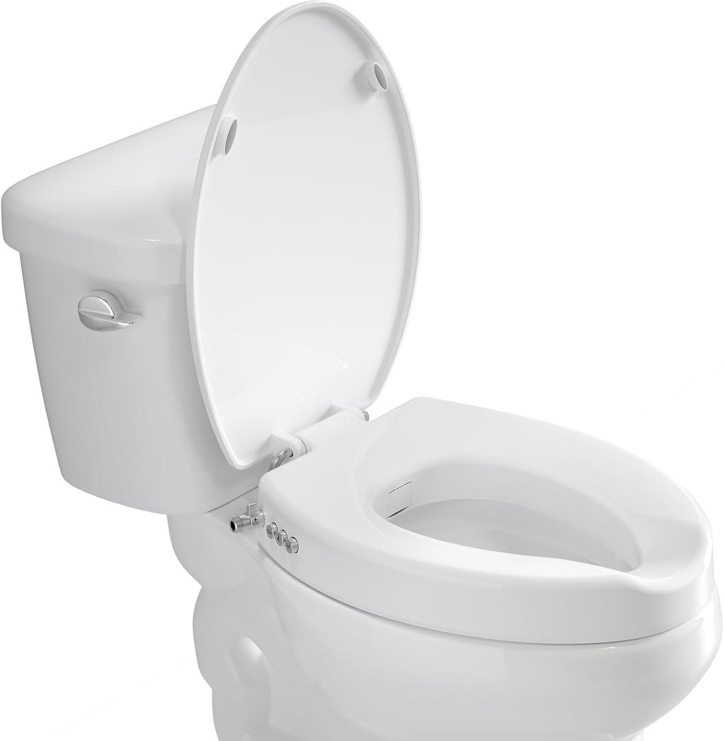 Clirass Raised Toilet Seat with Bidet Attachment,Elongated - Non-Electric Bidet with Dual Nozzles - Elevated Toilet Risers for Seniors & Limited Mobility - Easy Install & Clean